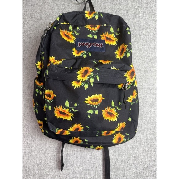 JanSport Sunflowers Black Floral Large Backpack- Classic- Superbreak Plus - Picture 1 of 9